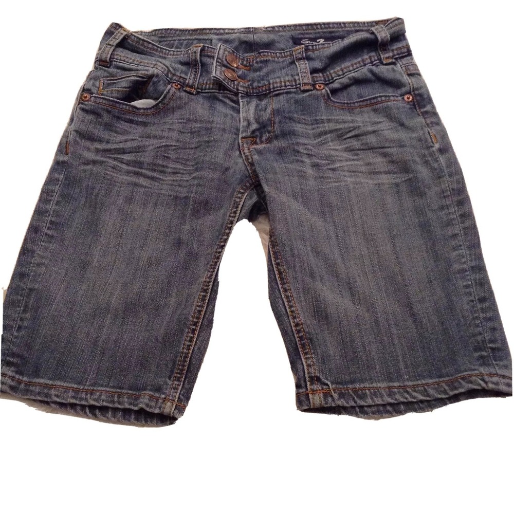 Seven7 Premium Womens Denim Bermuda Shorts Medium Wash Double Button Size‎ 26